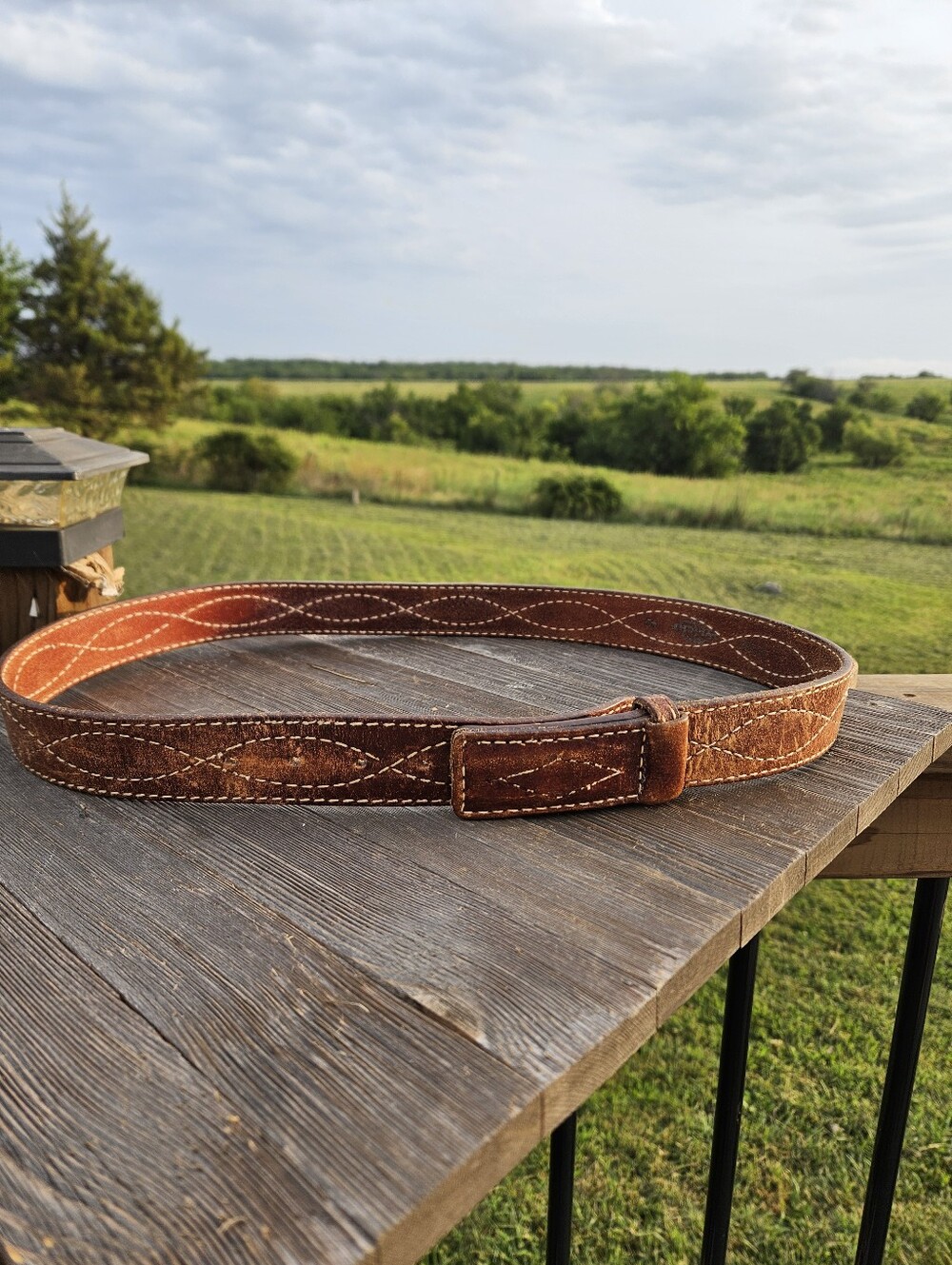 Vintage Western Wright Brown Leather Belt Sz 40 Diamond Stitched Cowboy...